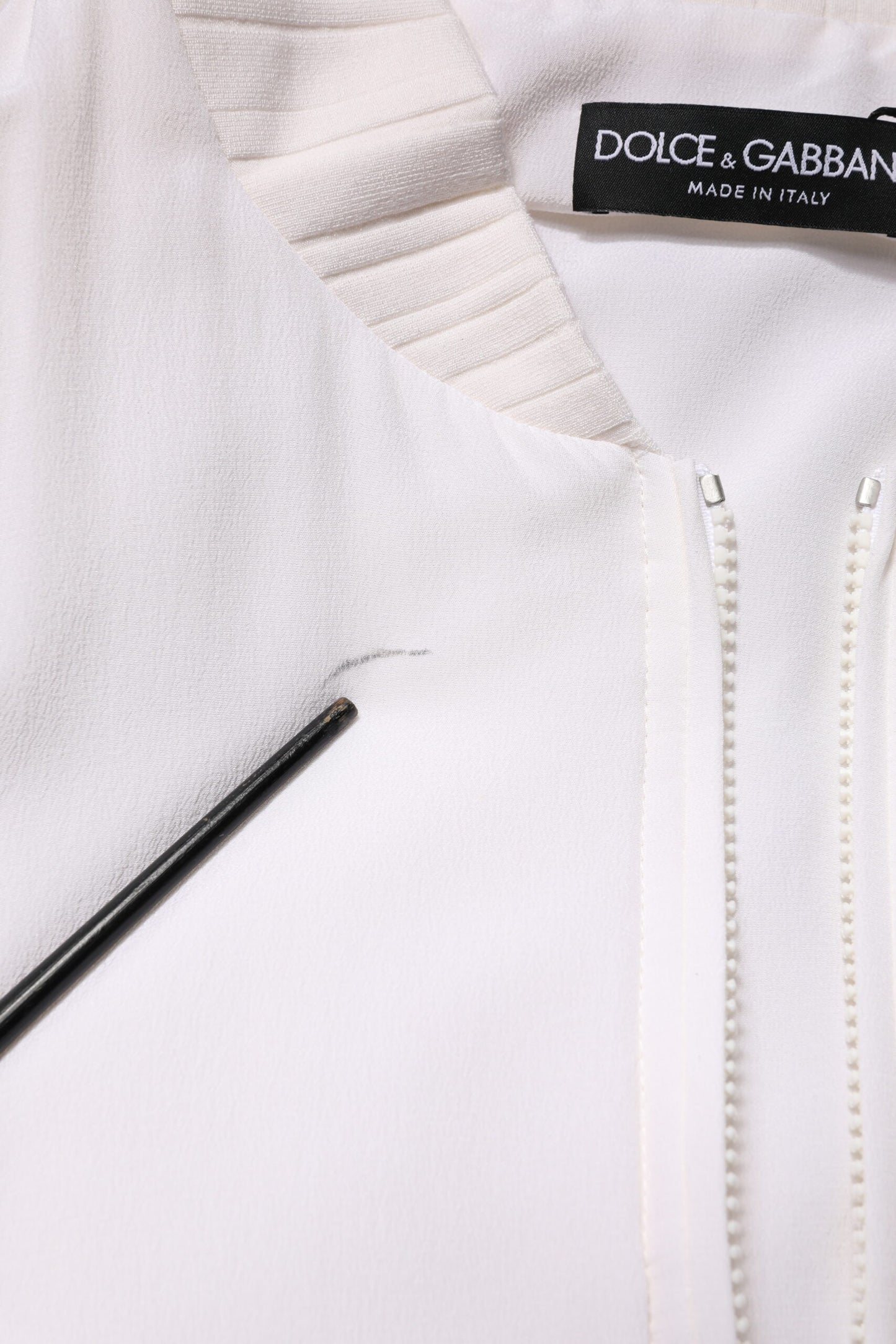 White Silk Full Zip Bomber Blouson Jacket