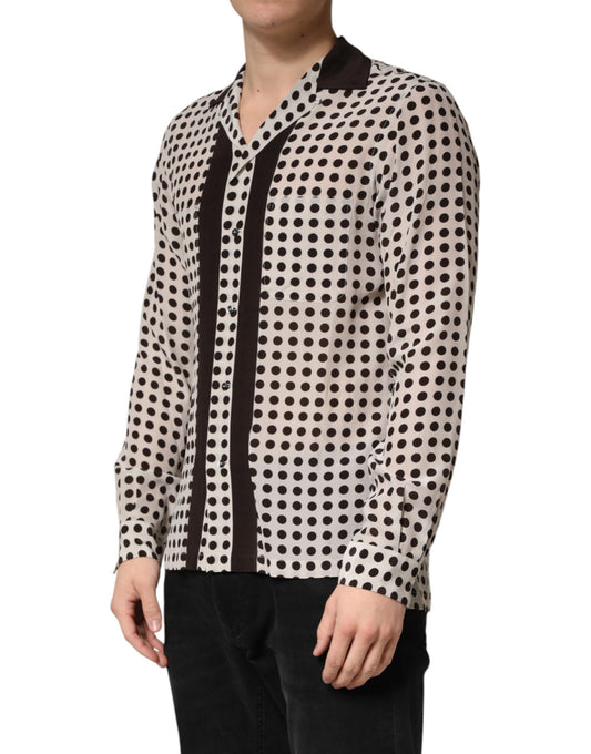 White Black Polka Dot Silk Men Casual Shirt
