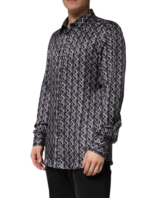 Multicolor Patterned Collared GOLD Men Dress Shirt