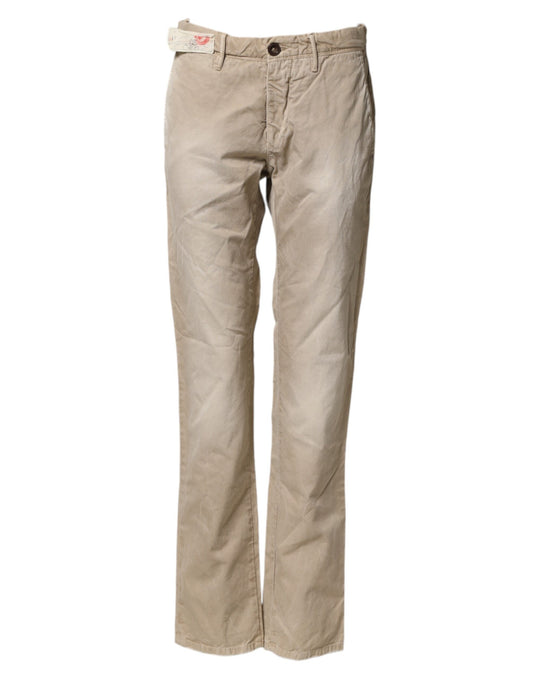 Beige Mid Waist Straight Women Casual Chino Trouser Pants