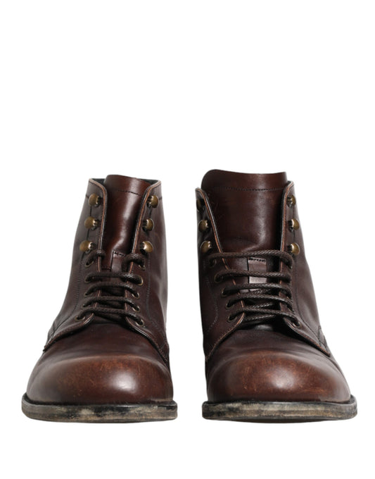 Brown Lace Up Short Ankle Boots Men Shoes