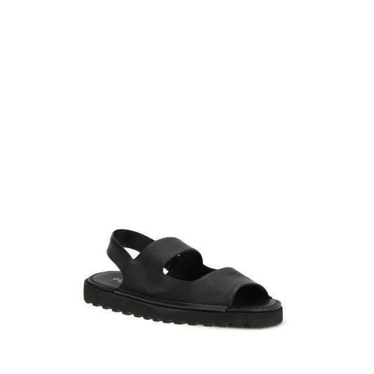 Black Calf Leather Bos Taurus Flat Sandals