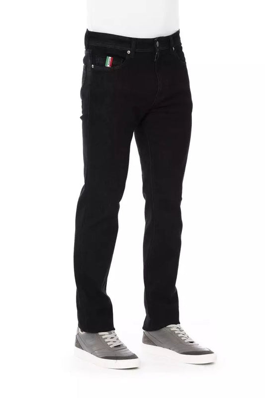Black Cotton Straight-Leg Jeans