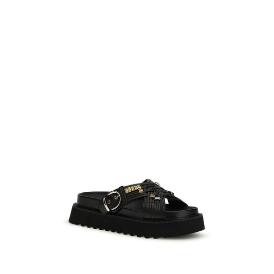 Black Goatskin Platform Sandals