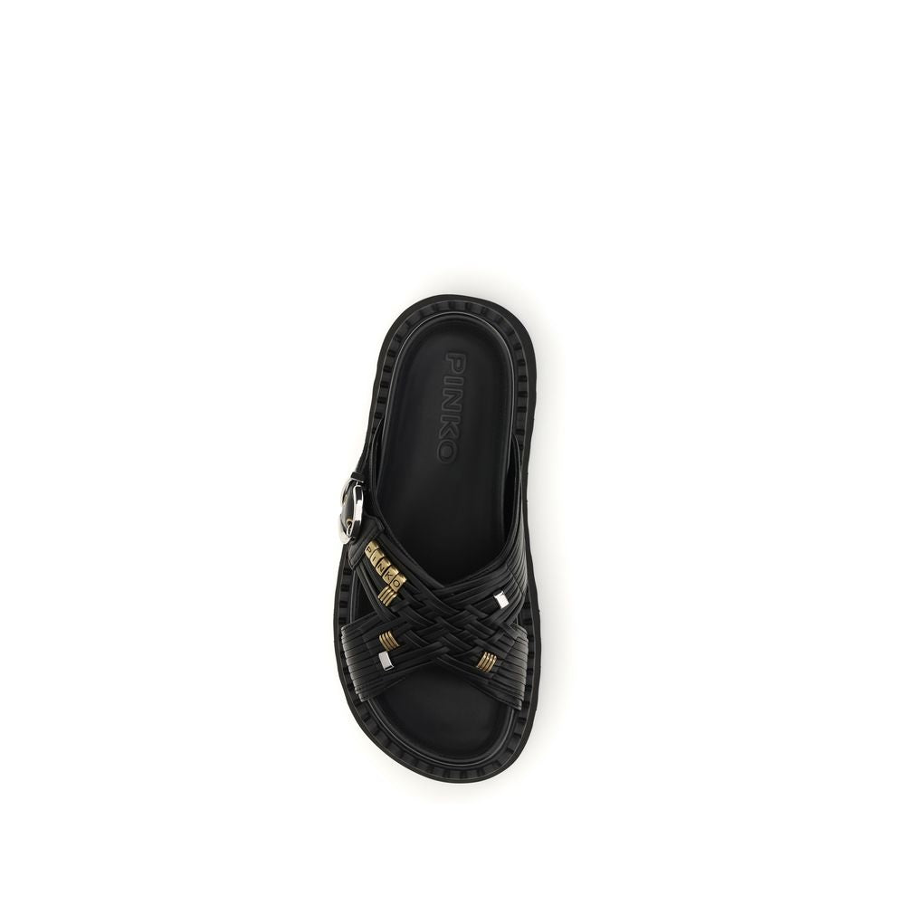 Black Goatskin Platform Sandals