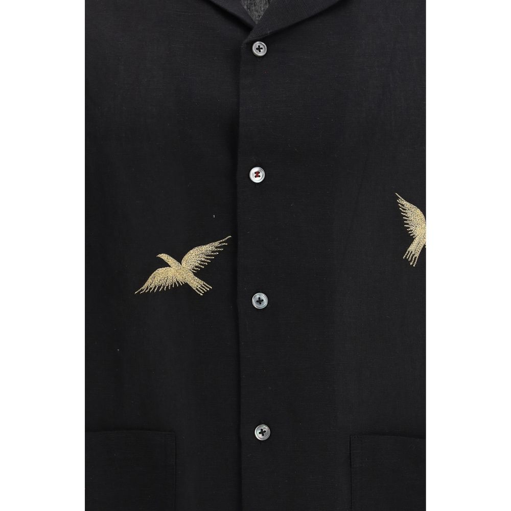 Black Cotton Pattern Shirt
