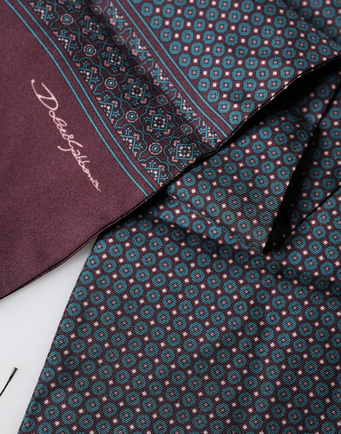 Bordeaux Silk Fringe Geometric Neck Wrap 142cm X 15cm Scarf