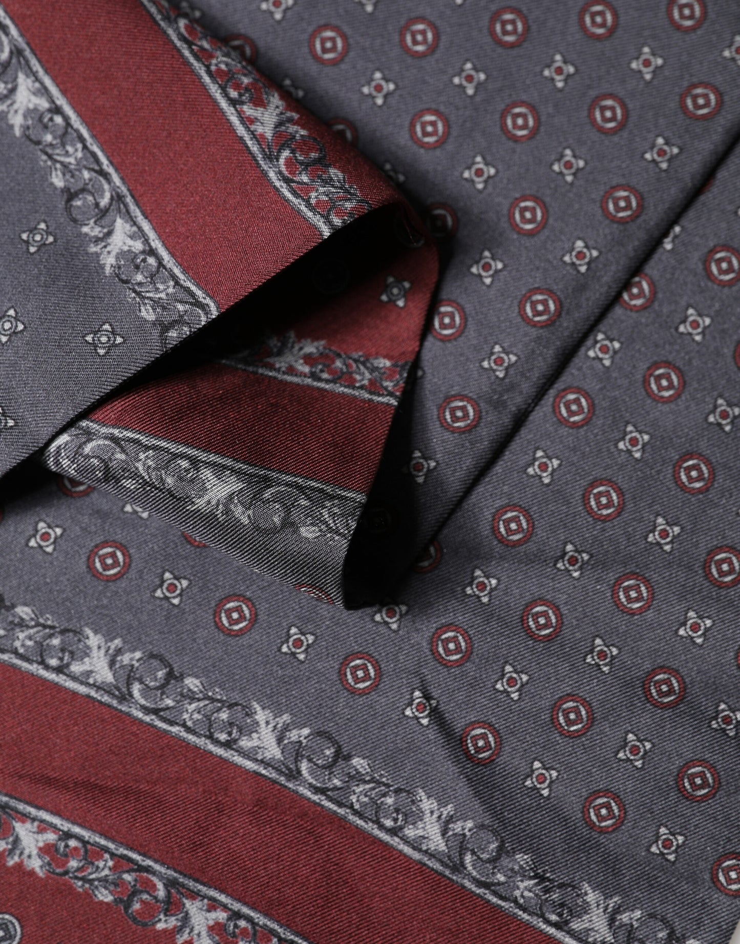 Burgundy Gray Patterned Fringe Foulard 141cm X 15.5cm Scarf