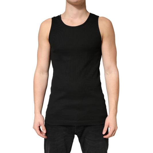 Black Cotton Ribbed Sleeveless Tank Top T-shirt