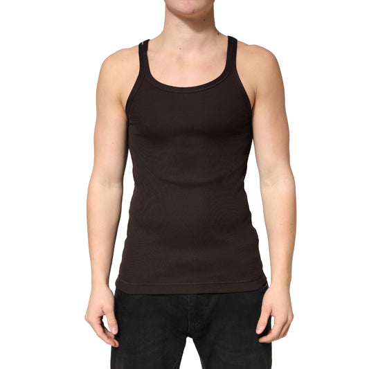 Brown Cotton Ribbed Sleeveless Tank Top T-shirt