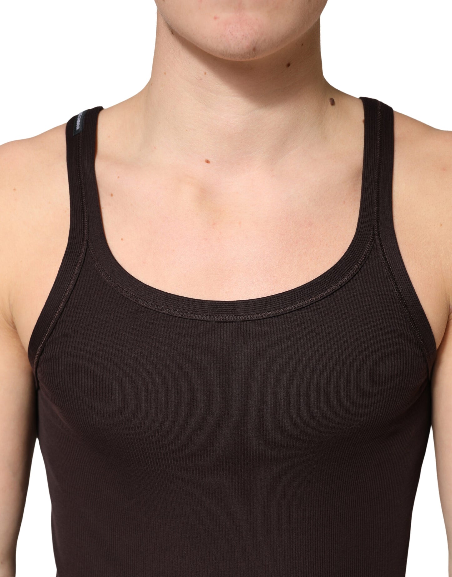 Brown Cotton Ribbed Sleeveless Tank Top T-shirt