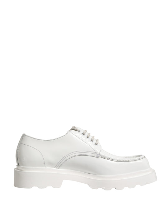 White Leather Chunky Sole Derby Shoes