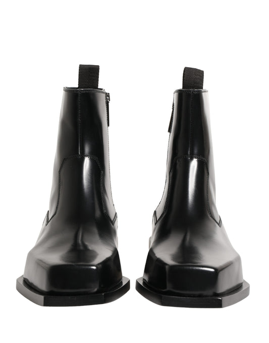 Black Leather Zip Closure Ankle Boots Shoes