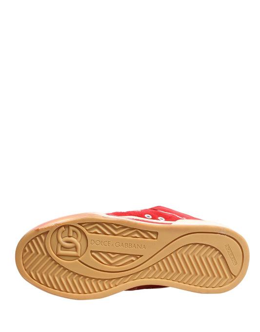Red White Suede DG Logo Low Top Sneakers Shoes