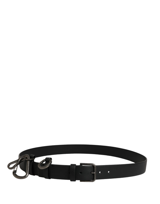 Black Calf Leather Silver Metal Buckle Belt