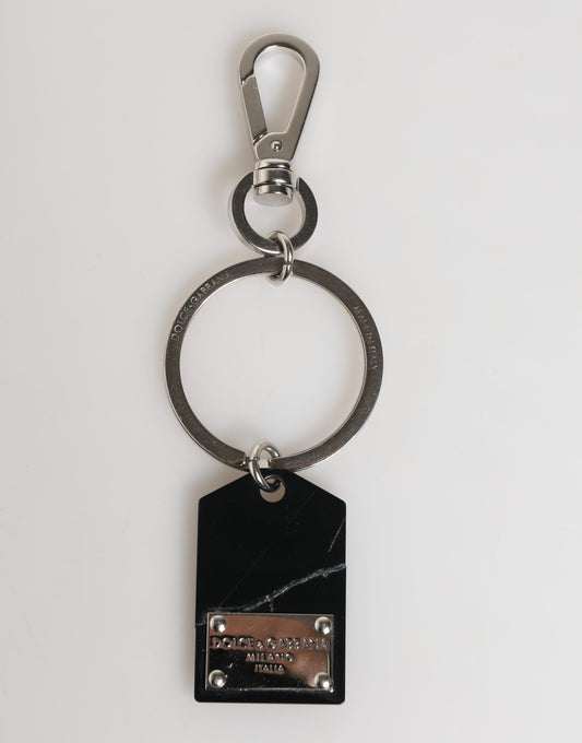 Black Silver Brass LogoPlaque Metal Ring Keyring Keychain