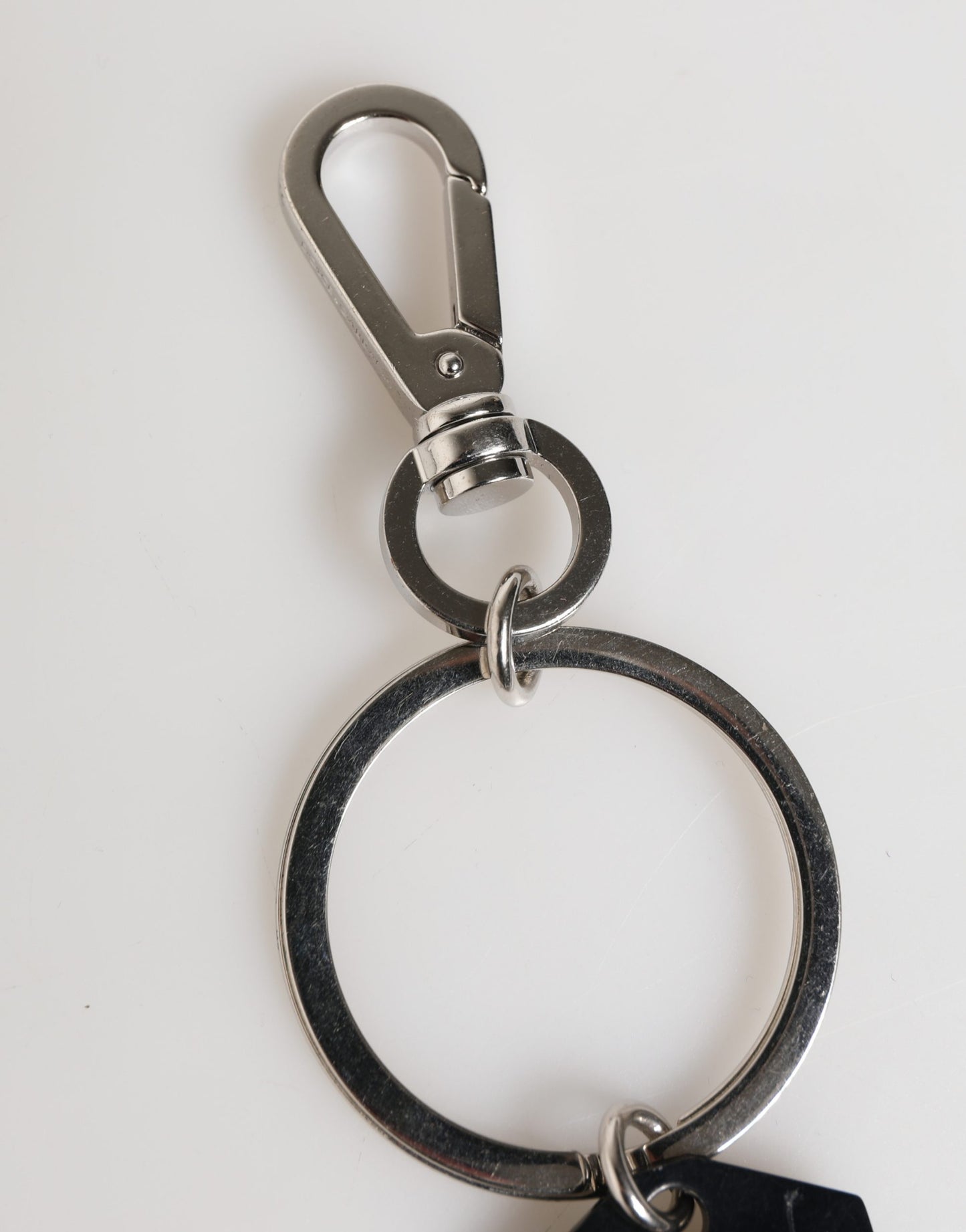 Black Silver Brass LogoPlaque Metal Ring Keyring Keychain