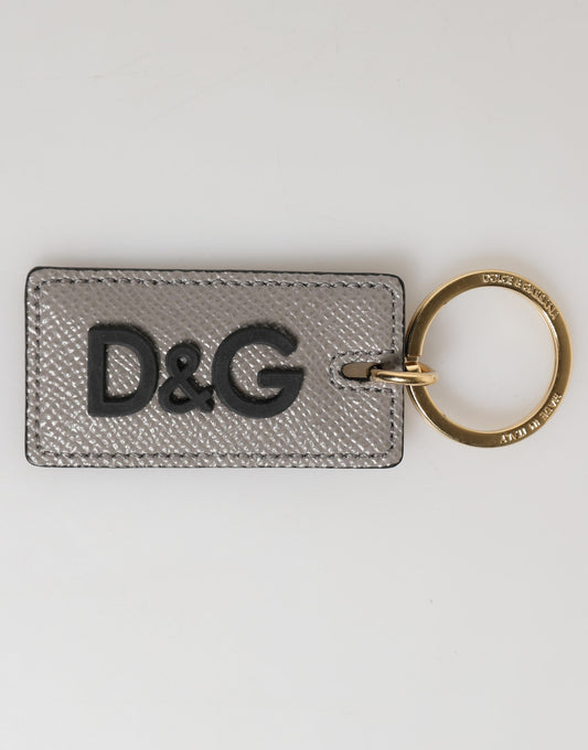 Gray Calf Leather D&G Logo Metal Ring Keyring Keychain