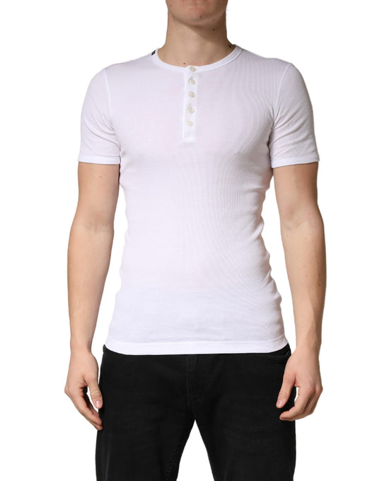 White Cotton Plain Henley Men Shirt T-shirt