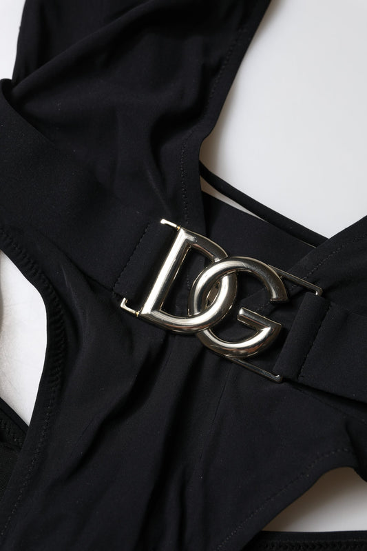 Black DG Nylon One-Piece Swimsuit Swimwear