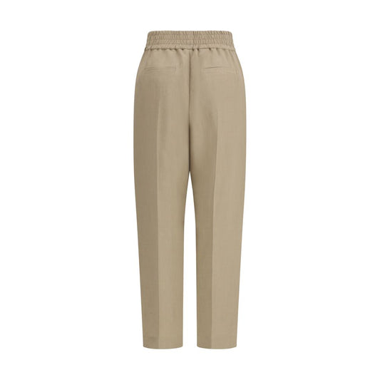 Beige Viscose Casual Pants