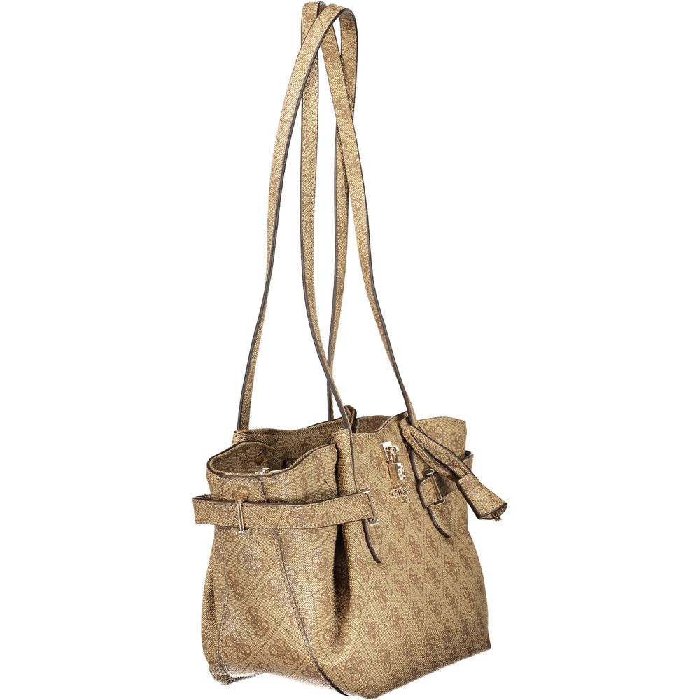 Beige Polyurethane Women Handbag