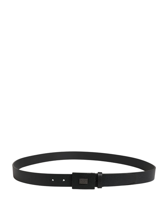 Men Black Calfskin Leather Square Buckle Belt