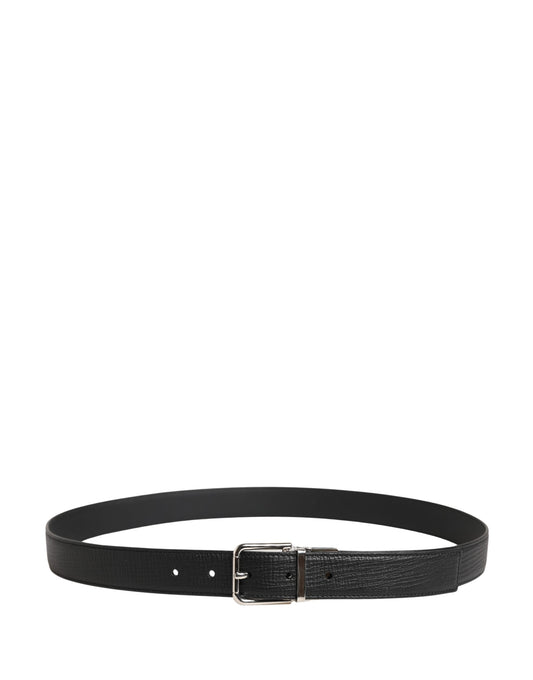 Men Black Classic Leather Metal Buckle Belt