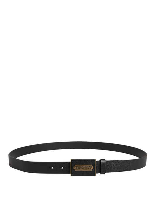 Men Black Calf Leather Metal Buckle Belt