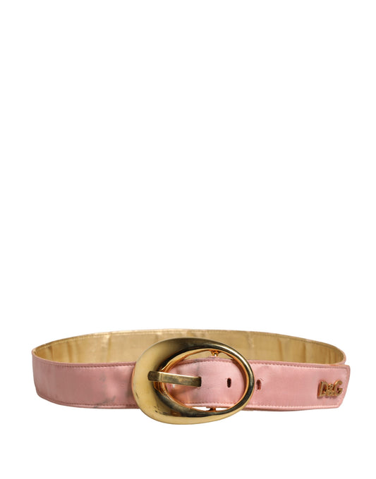 Pink Satin Leather Oval Metal Buckle Belt