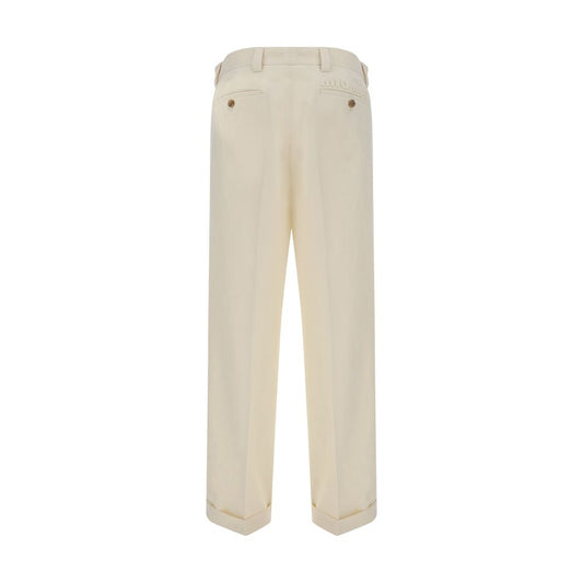 Beige Cotton Casual Pants