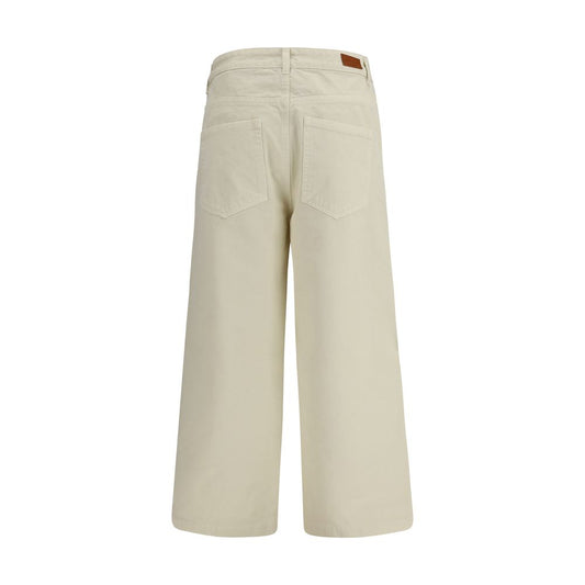 Beige Cotton Casual Pants