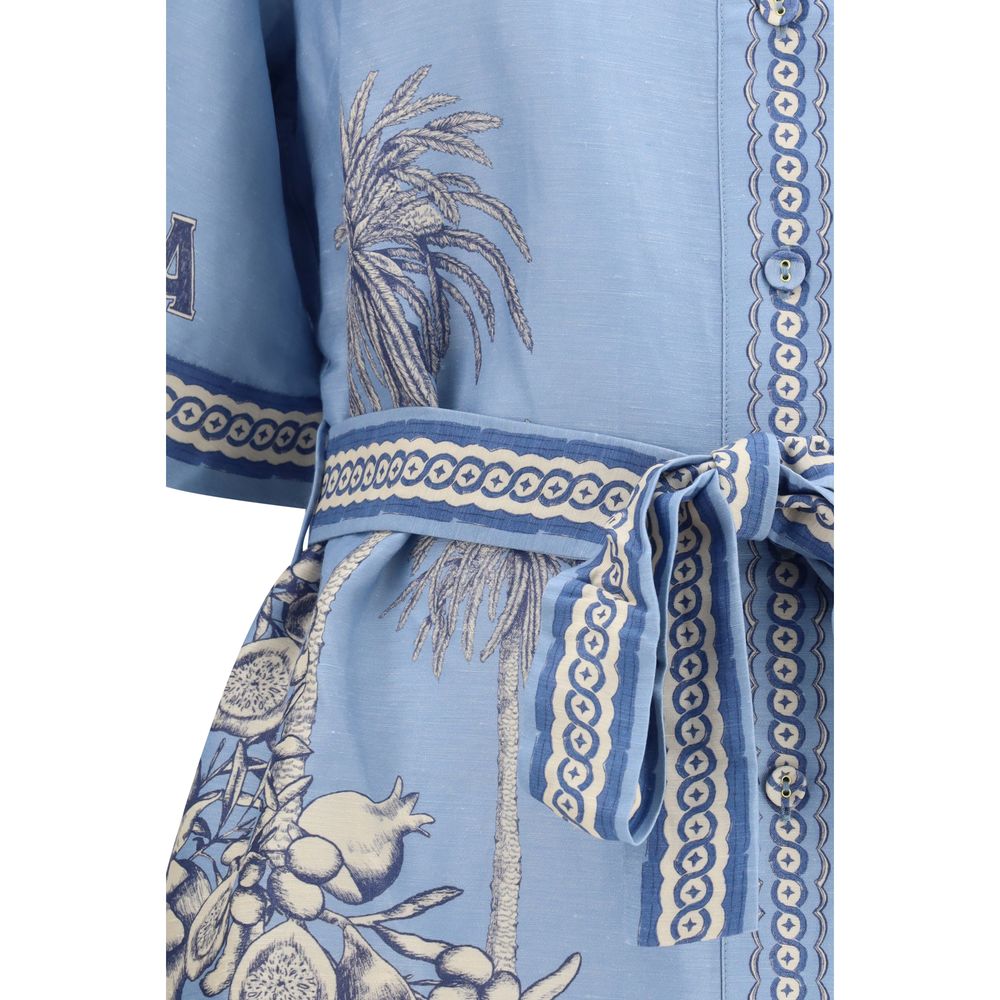 Blue Linen Casual Dress