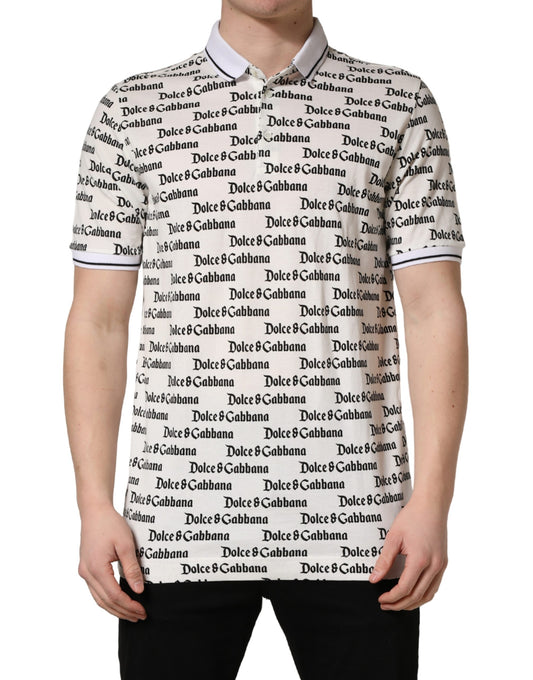 White Logo Monogram Cotton Men Polo T-shirt