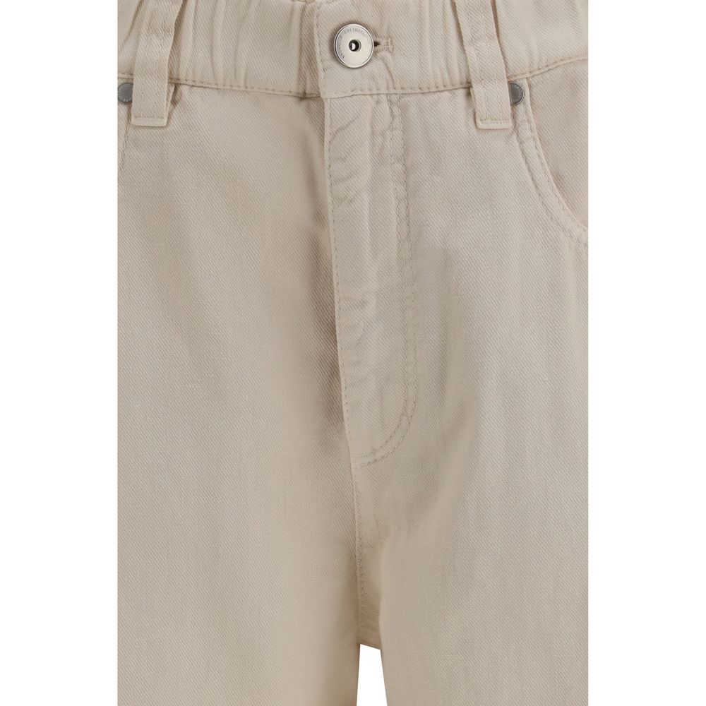 Beige Cotton Casual Pants