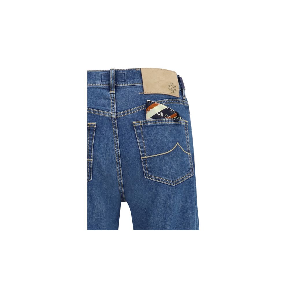 Blue Cotton Straight-Leg Jeans
