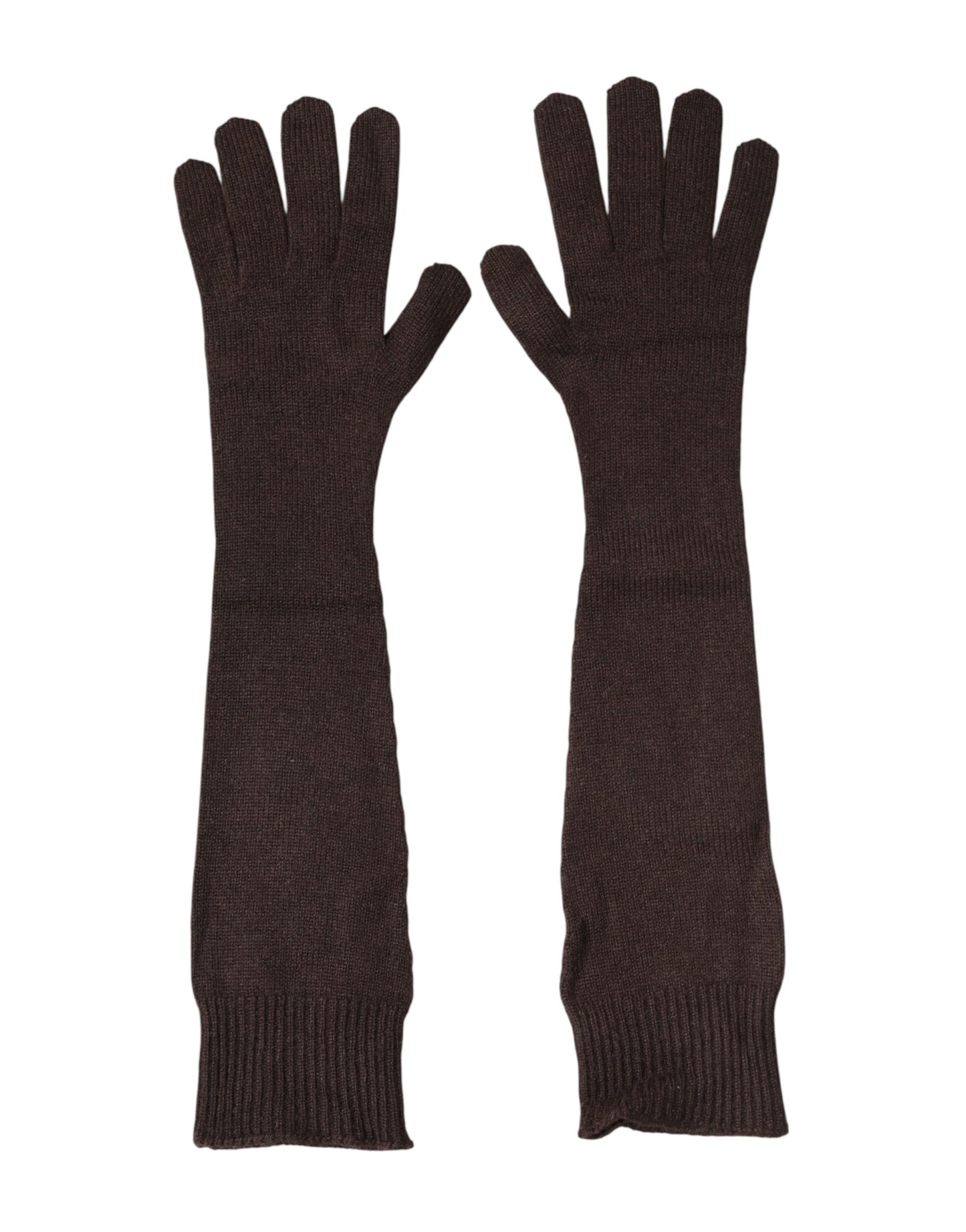 Brown Cashmere Knitted Elbow Length Mitten Gloves