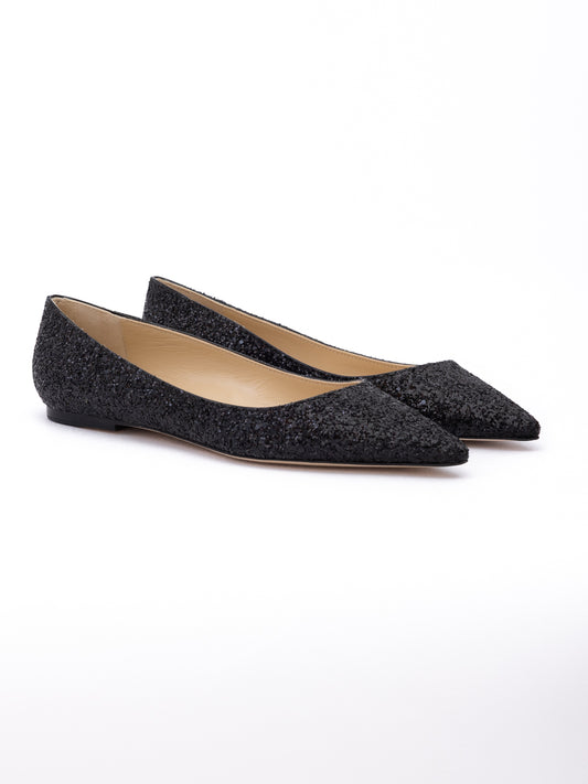 Black Coarse Glitter Fabric Alina Ballet Flat