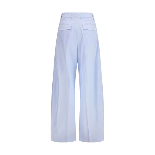 Blue Cotton Casual Pants