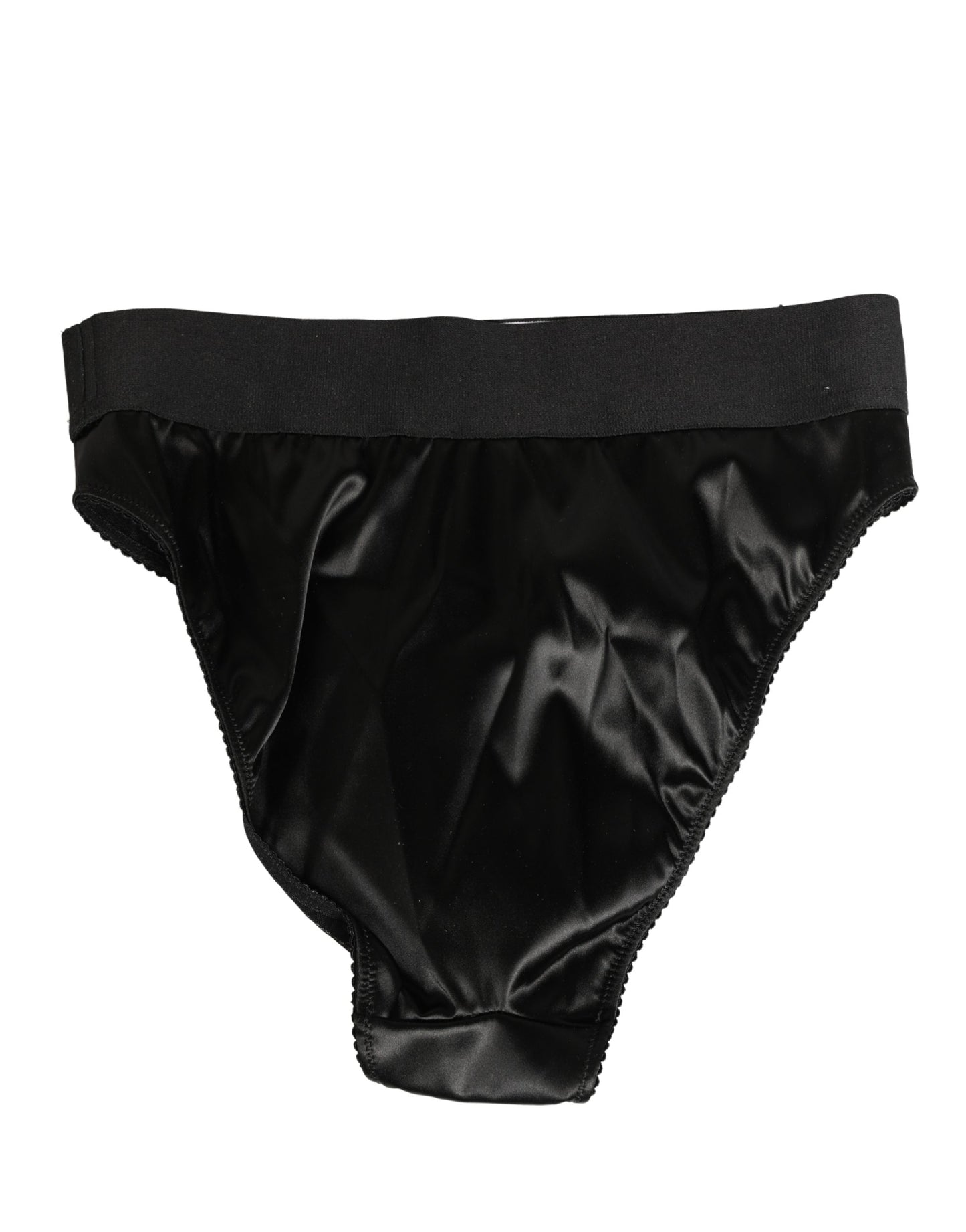 Black Satin High-Waist Brief Logo Women Underwear