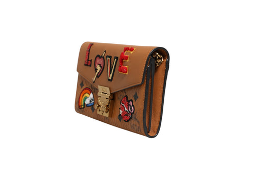 Cognac Brown Coated Canvas Visetos Patricia Love Patch Wallet-on-chain