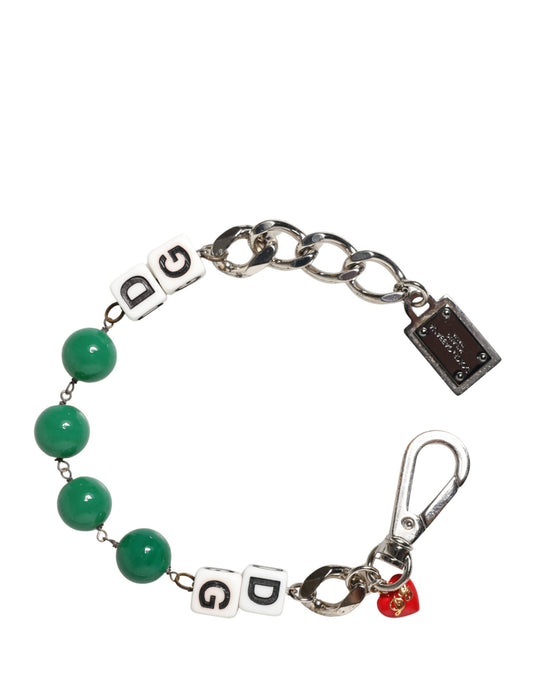 Silver Brass Chain Dice DG Logo EmbellishedCharm Bracelet