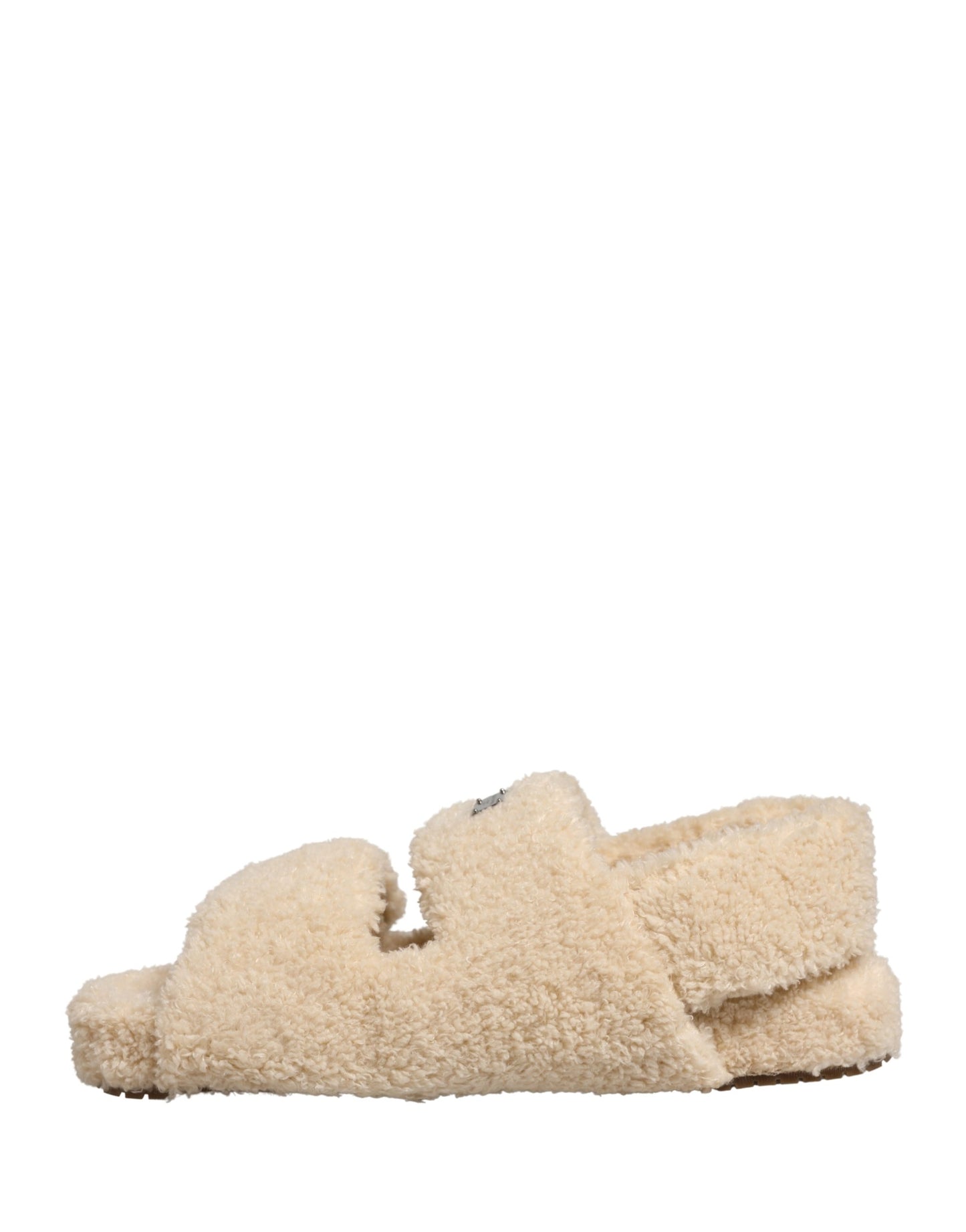 Beige Faux Fur Slides Men Flats Sandals Shoes