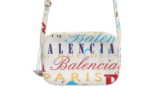 White Graffiti Print Leather Mini City Handbag