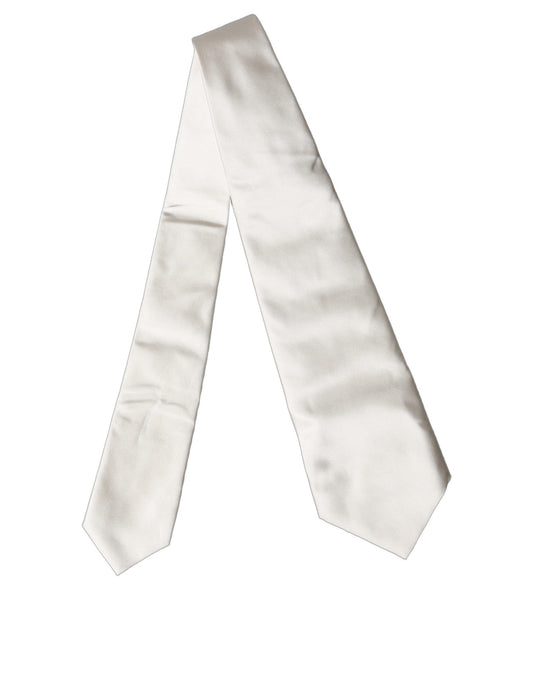 Off White Solid Silk Adjustable Women Tied Necktie Tie