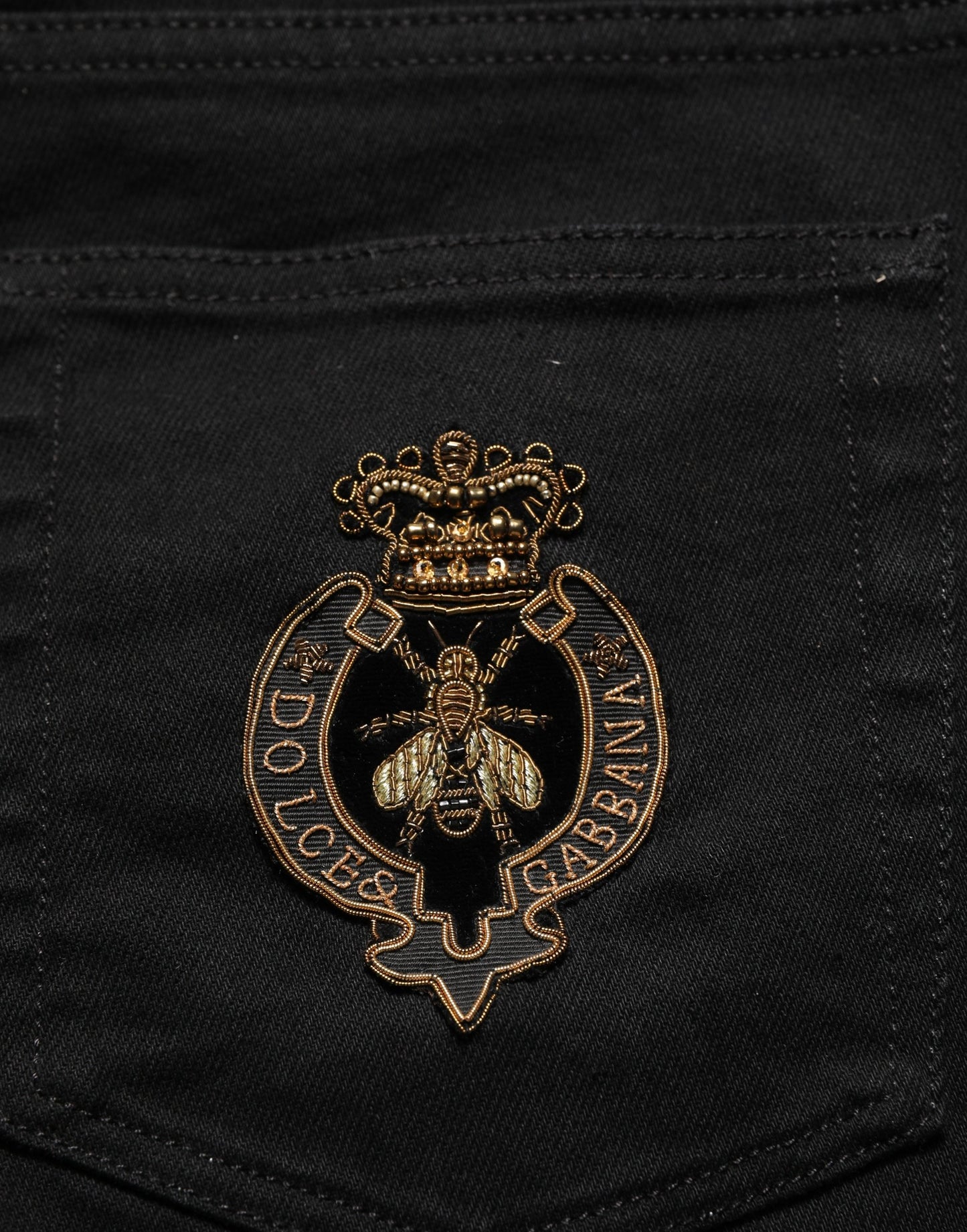 Black Heraldic Embroidered Skinny Denim Jeans