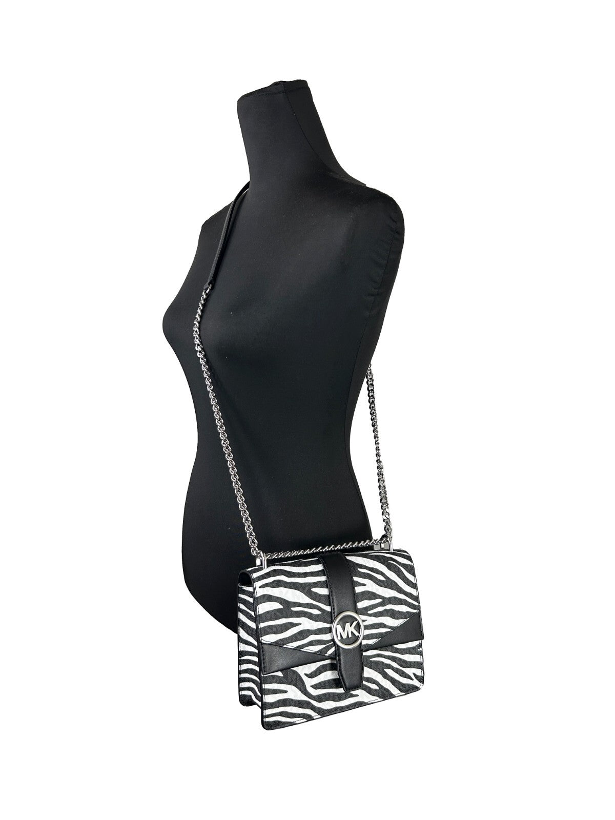 Michael Kors Greenwich Small Print Logo Crossbody Tote Chain Bag Black/White $498