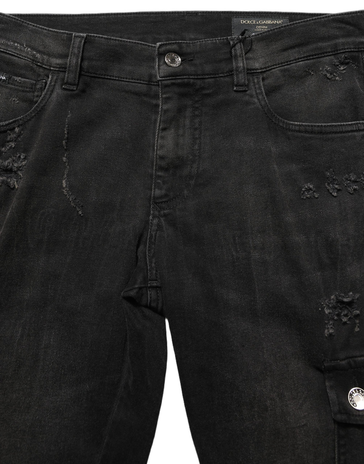 Black Distressed Cargo Cotton Men Denim Jeans