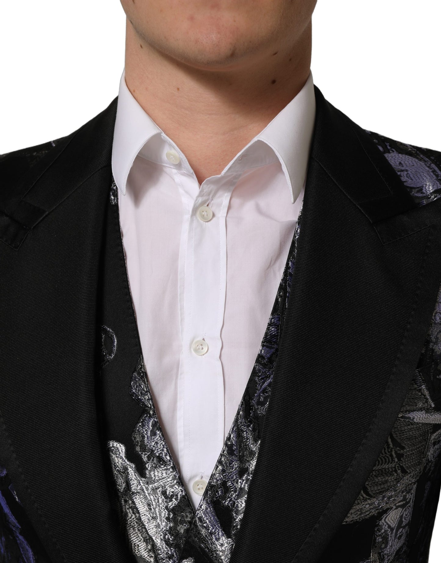 Black Jacquard Slim Fit Formal 3 Piece Suit