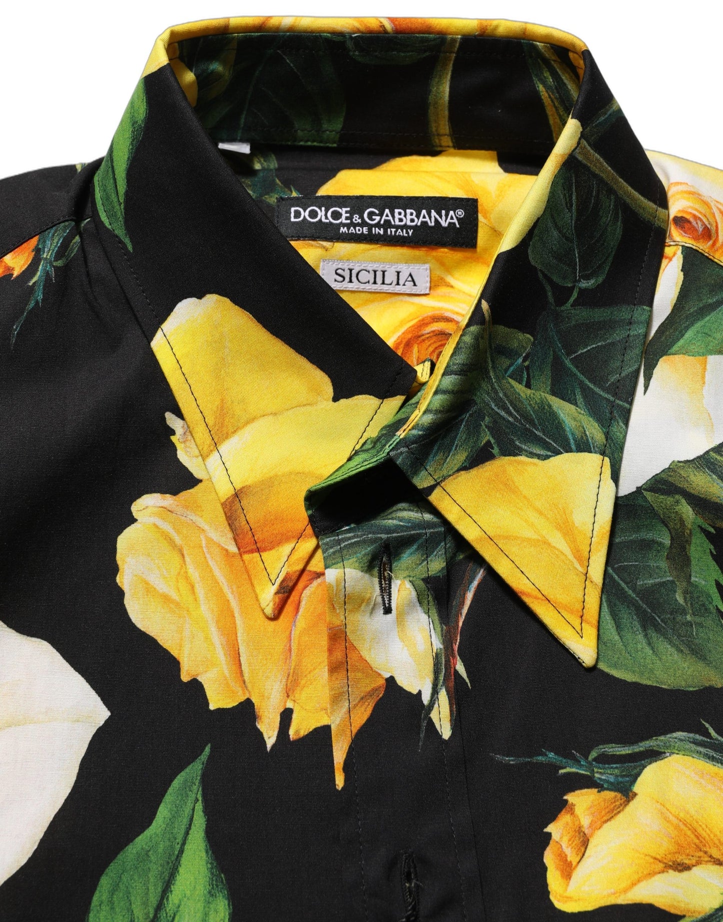 Black Floral Stretch Cotton SICILIA Fit Dress Shirt